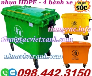 Xe thu gom rác 660 lít nhựa HDPE 4 bánh xe