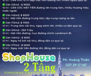 Thuê Shophouse 2 tầng Vinhomes Central Park, Tháng 10.2024 hơn