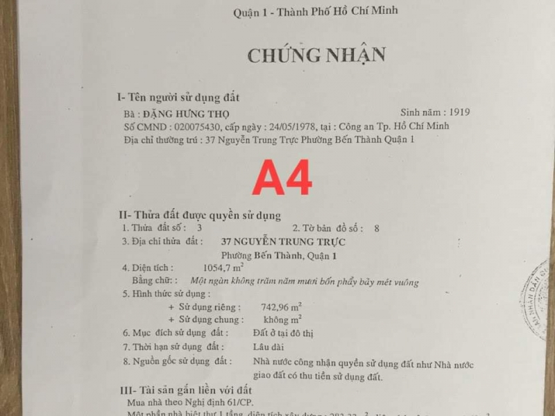 Bán nhà 37 Nguyễn Trung Trực, phường Bến Thành, DT 35x30=1055m2, có