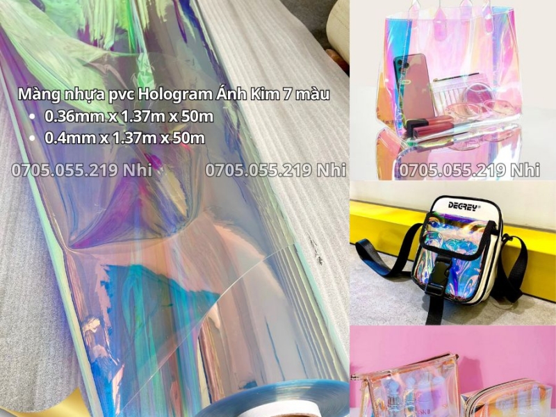 Màng Nhựa Pvc Dẻo Hologram Ánh Kim 7 Màu Altek may túi quà, balo giá rẻ