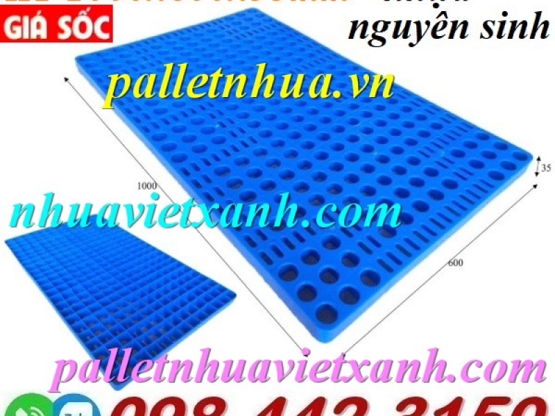 Pallet nhựa không chân 1000x600x35mm mặt lưới nhựa nguyên sinh