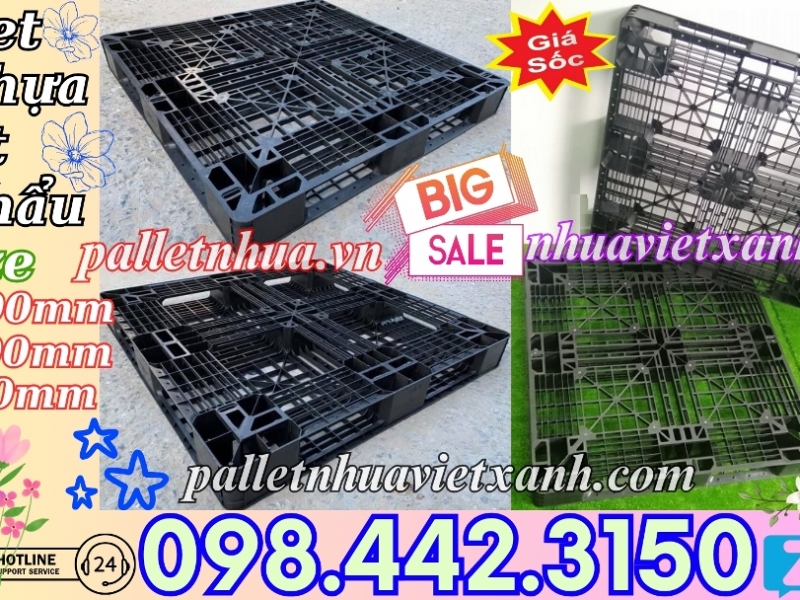 Pallet nhựa xuất khẩu 1100x1100x120mm màu đen hàng mới