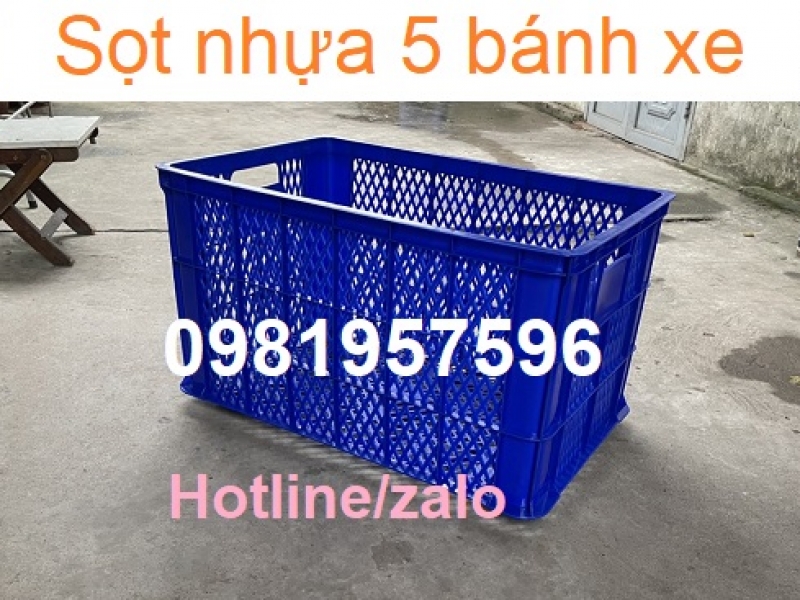 Sọt nhựa 5 bánh xe, sóng nhựa hở đựng hàng hóa  