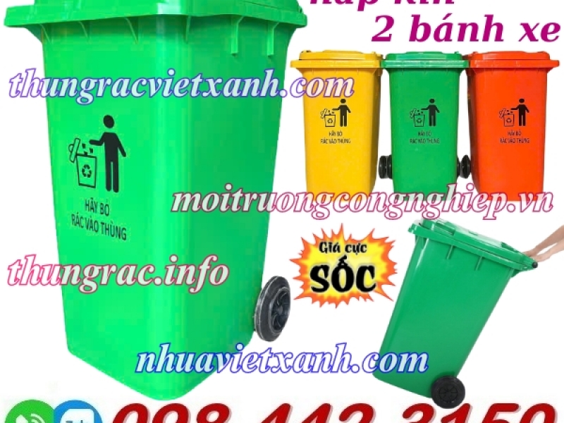 Thùng rác 240 lít nắp kín nhựa HDPE 2 bánh xe