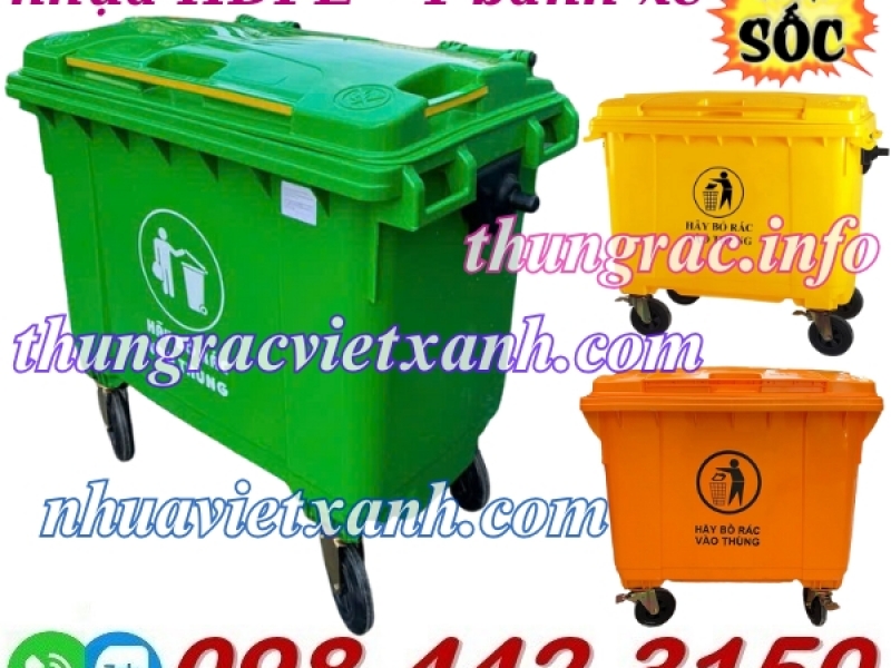 Xe thu gom rác 660 lít nhựa HDPE 4 bánh xe