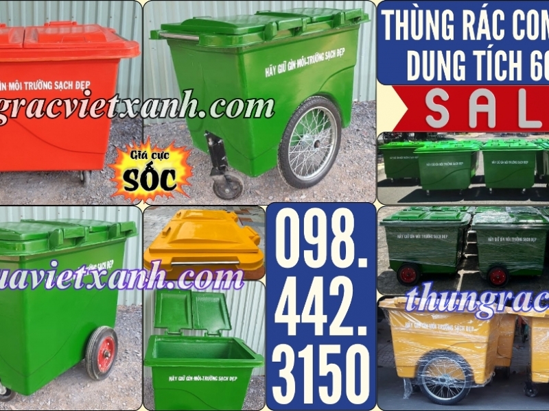 Xe thu gom rác 660 lít nhựa composite