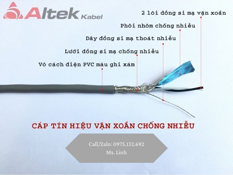 Cáp tín hiệu vặn xoắn 1 Pair 2 lớp chống nhiễu Altek Kabel