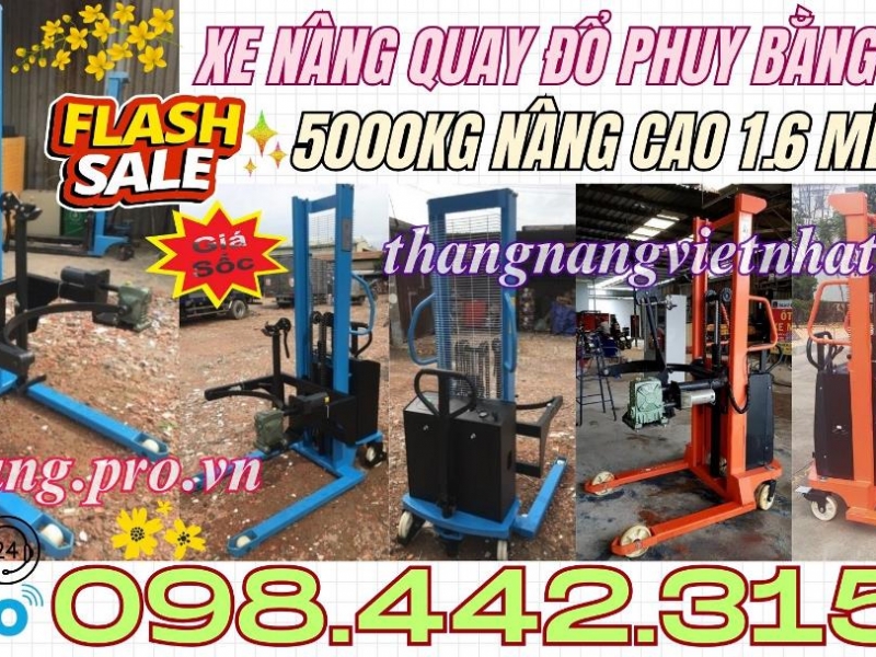 Xe nâng quay đổ thùng phuy bằng điện 500kg nâng cao 1.6 mét EDT500-M - GAMLIFT