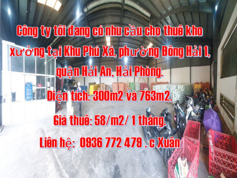 Công ty tôi đang có nhu cầu cho thuê kho xưởng tại Khu Phú Xá,