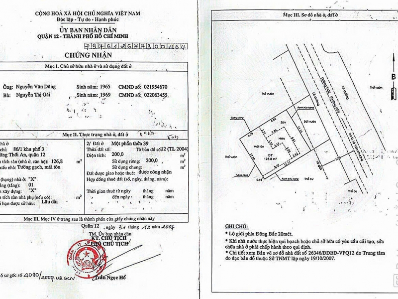 Gấp Bán Nhà (13.5X20) Mặt Tiền Trần Thị Cờ, Thới An, Quận 12 (Cách