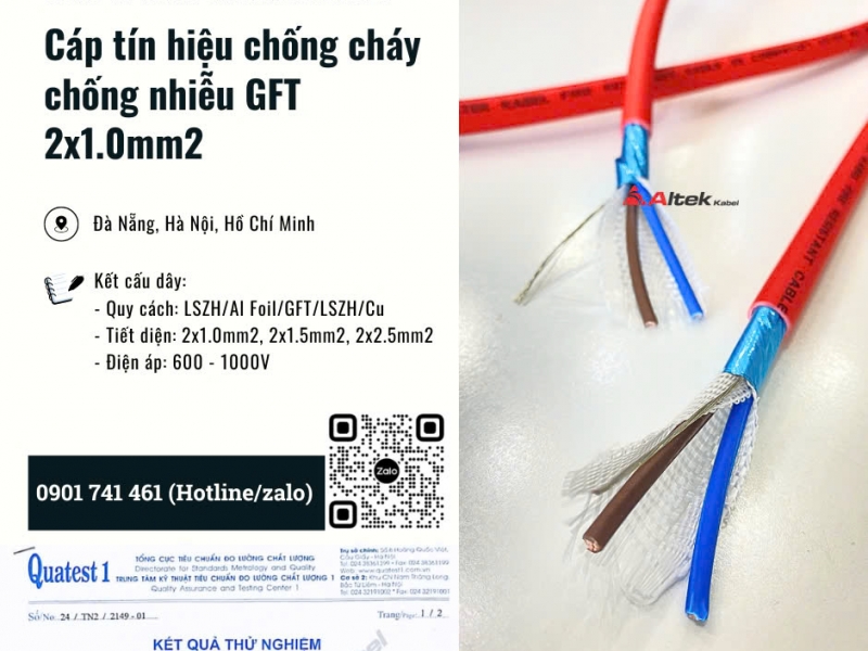 Cáp chống cháy chống nhiễu 2x1.0 Đà Nẵng, Hà Nội, HCM