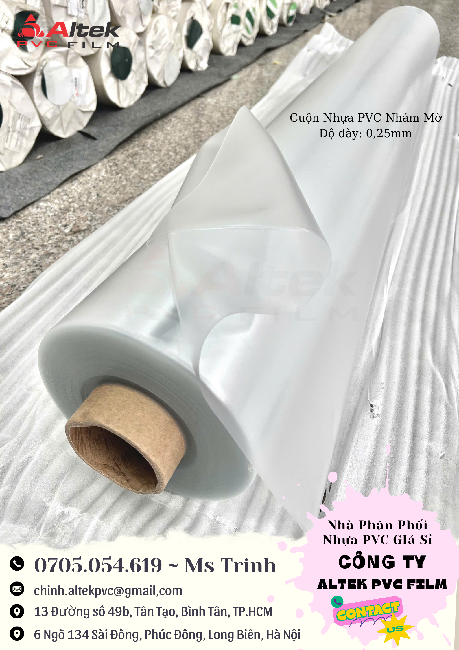 Bảng giá cuộn nhựa pvc khổ lớn, màng NHÁM MỜ