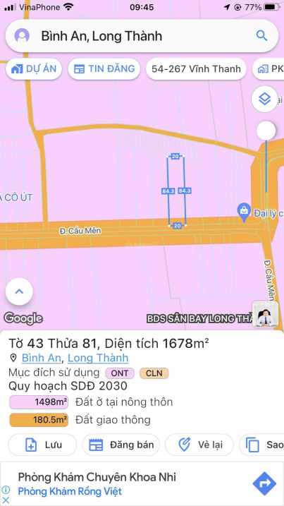 Bán đất MT đường Cầu Mên xã Bình An Long Thành 1678m2 giá 15,1tỷ