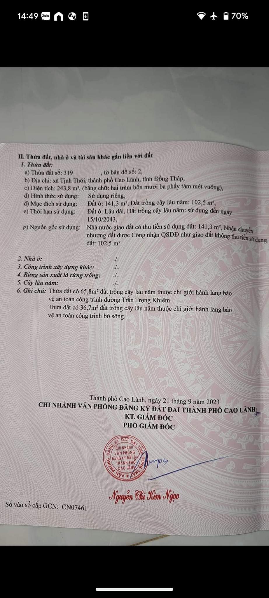 CHÍNH CHỦ CẦN BÁN LÔ ĐẤT ĐẸP TẠI CAO LÃNH - ĐỒNG THÁP