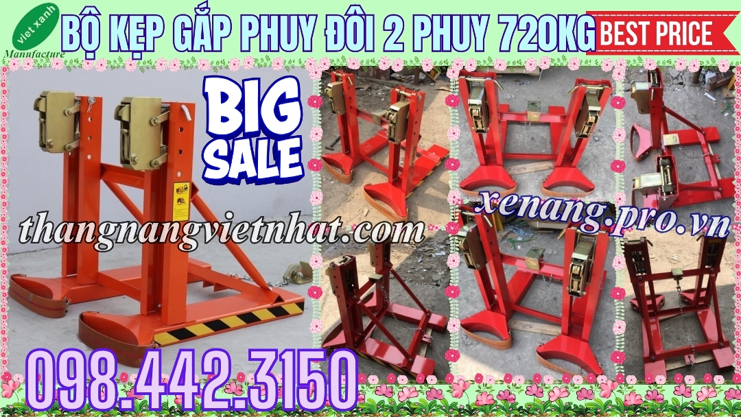 Bộ kẹp gắp thùng phuy đôi 2 thùng phuy 720kg