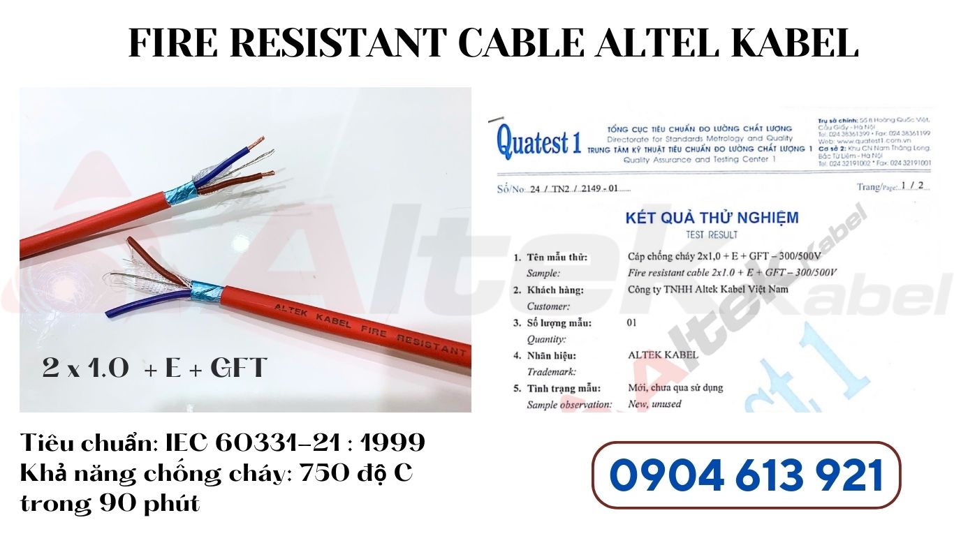 Cáp chống cháy chống nhiễu 2x1.5mm Altek Kabel đạt tiêu chuẩn IEC 60331