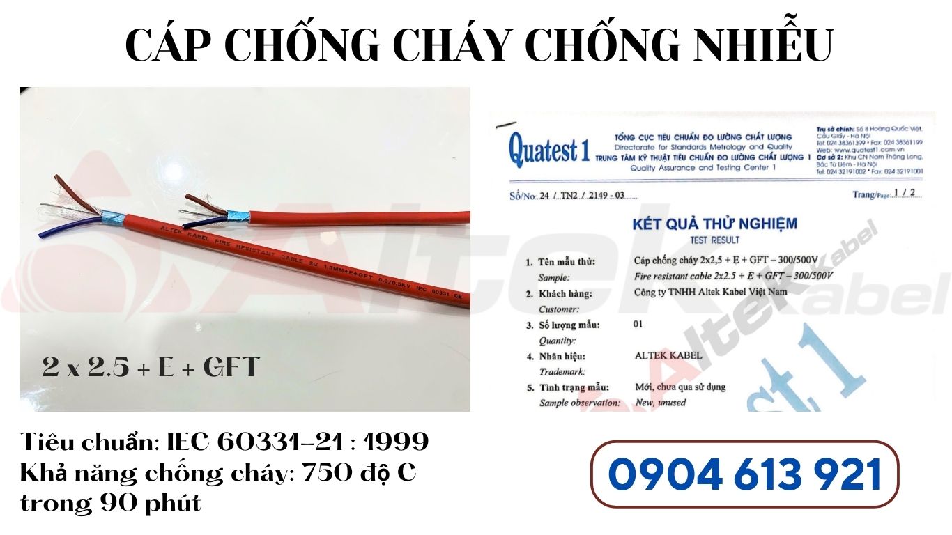 Cáp chống cháy chống nhiễu 2x1.5mm Altek Kabel đạt tiêu chuẩn IEC 60331