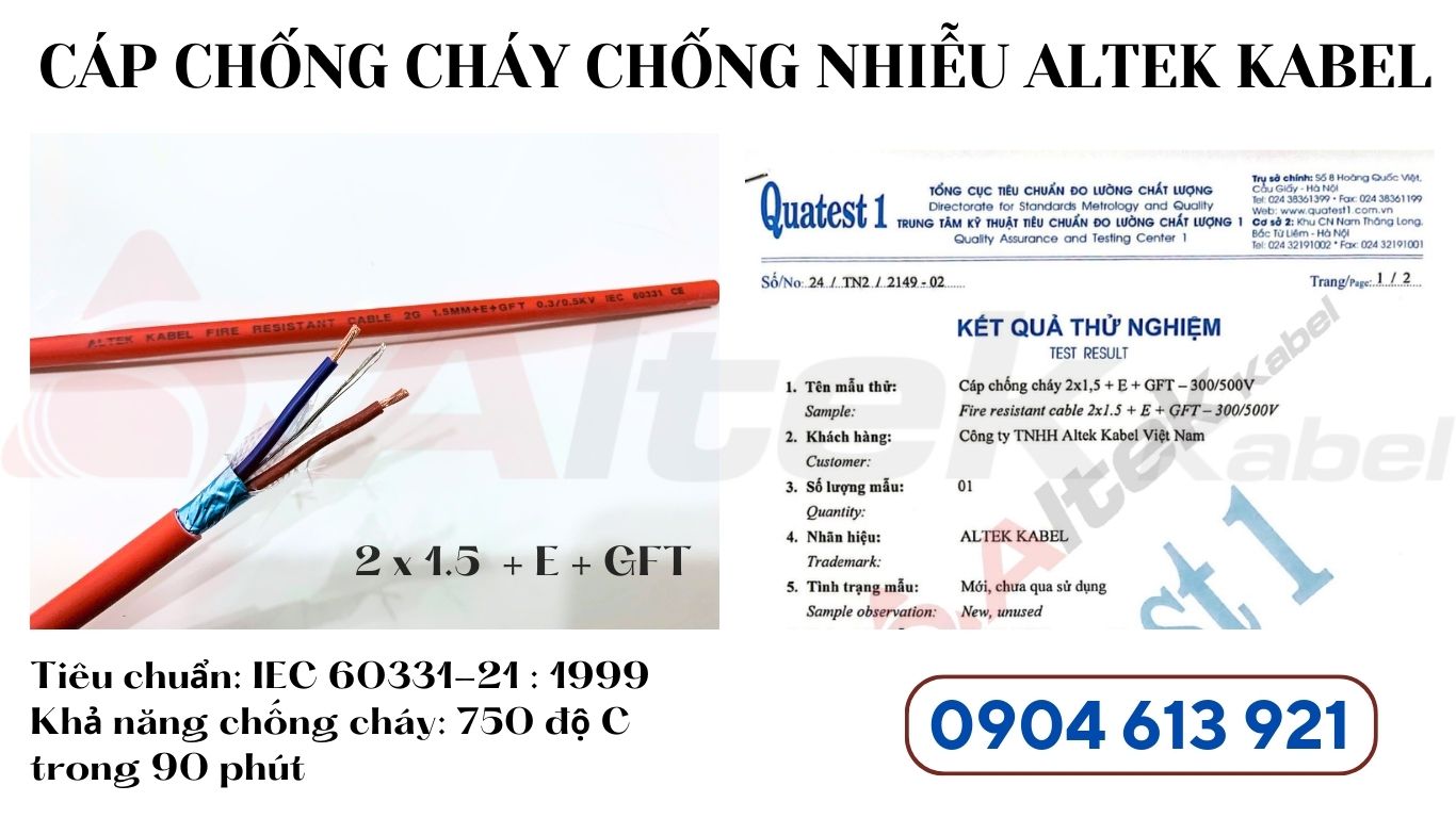 Cáp chống cháy chống nhiễu 2x1.5mm Altek Kabel đạt tiêu chuẩn IEC 60331