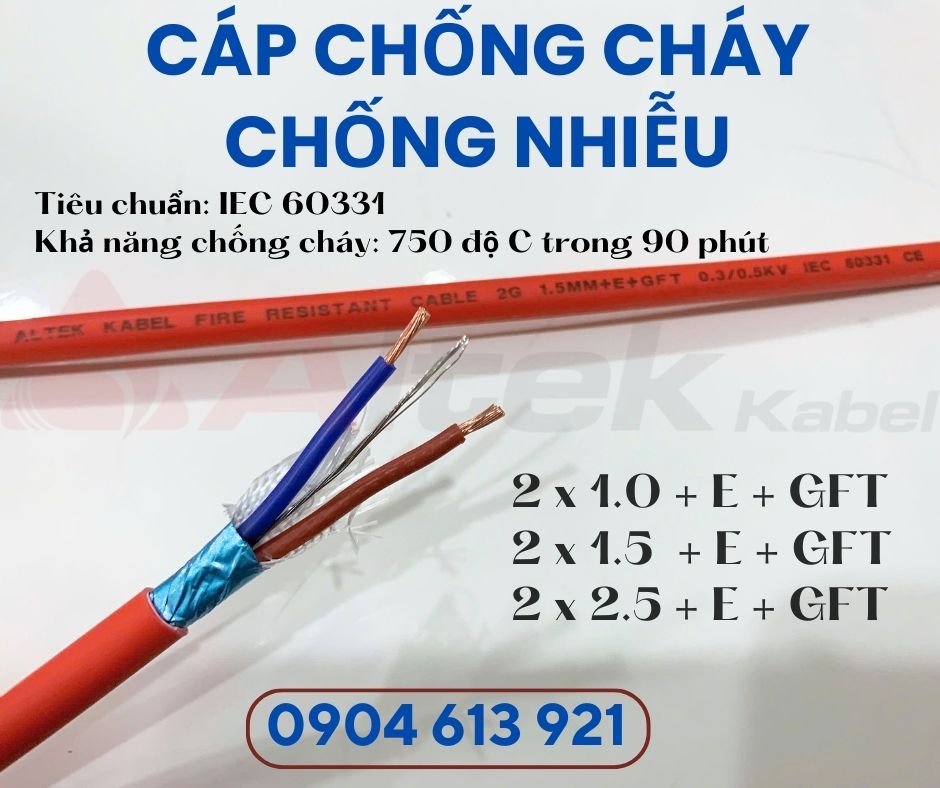 Cáp chống cháy chống nhiễu 2x1.5mm Altek Kabel đạt tiêu chuẩn IEC 60331