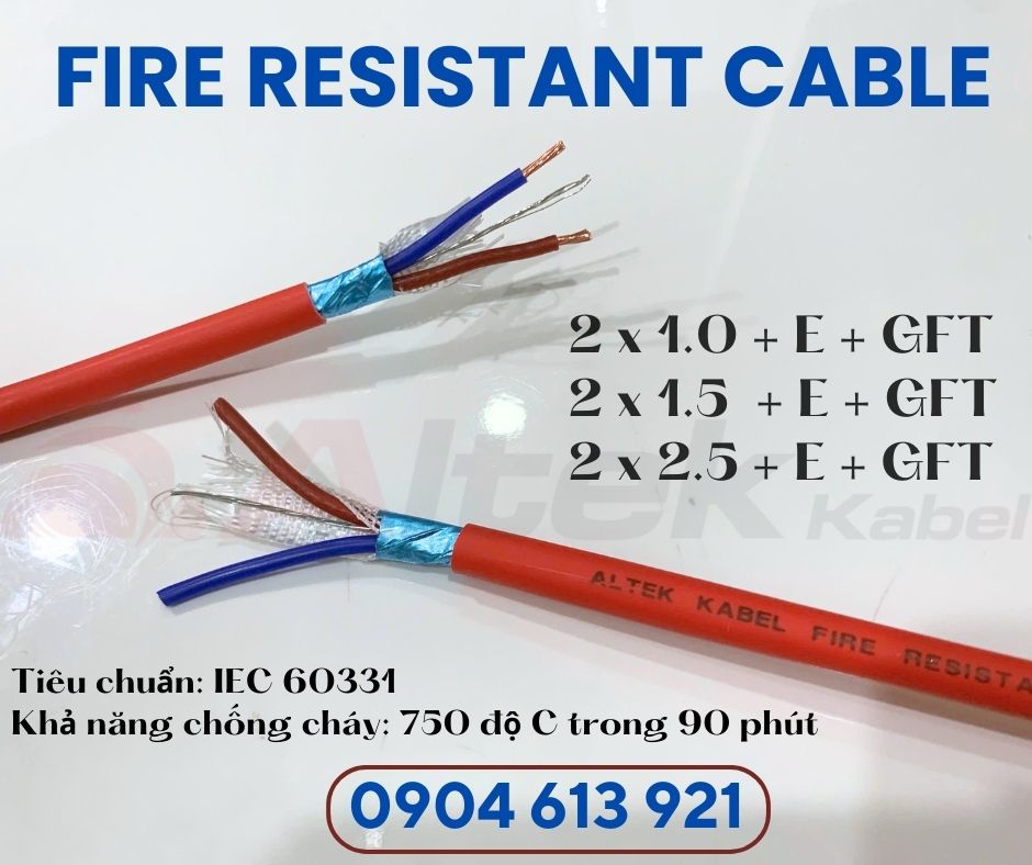 Cáp chống cháy chống nhiễu 2x1.5mm Altek Kabel đạt tiêu chuẩn IEC 60331