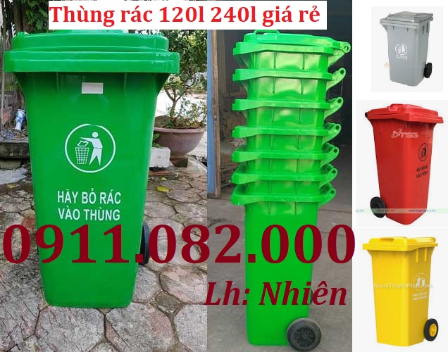 Thùng rác giá rẻ, thùng rác dày, chịu lực tốt, bền màu- thùng rác 120l