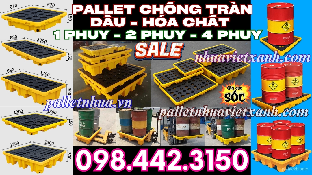 Khay nhựa chống tràn dầu - hóa chất 1 phuy - 2 phuy - 4 phuy