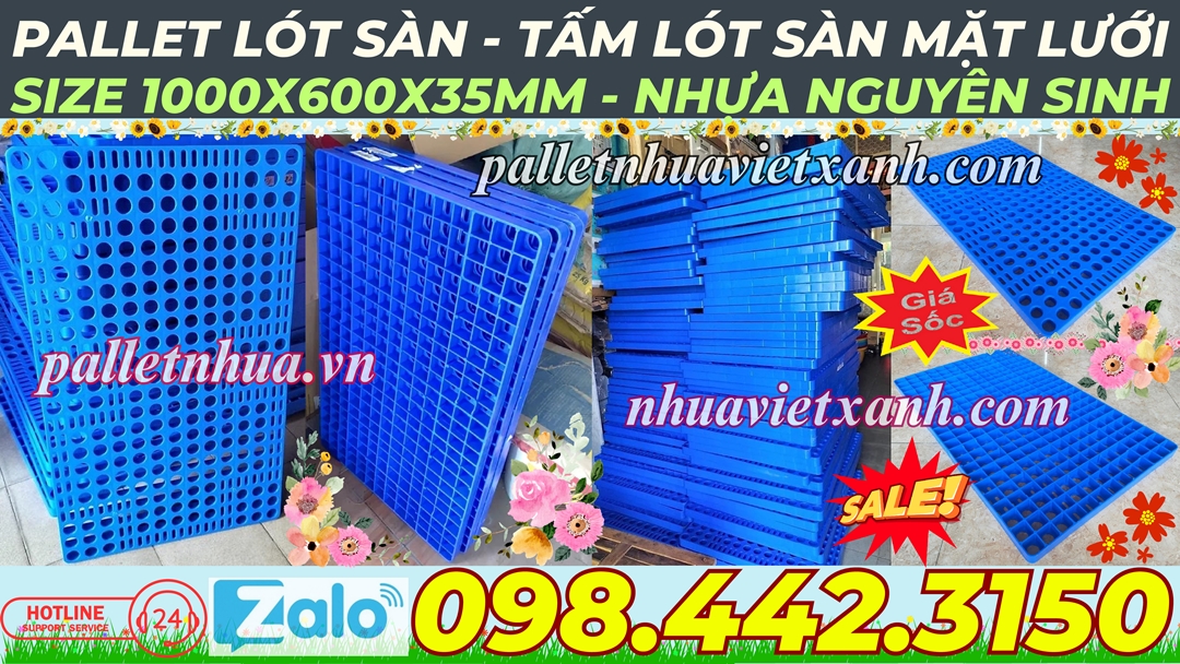 Pallet nhựa không chân 1000x600x35mm mặt lưới nhựa nguyên sinh