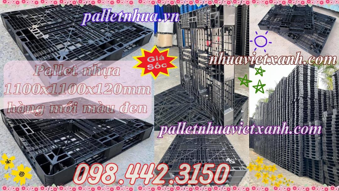 Pallet nhựa xuất khẩu 1100x1100x120mm màu đen hàng mới