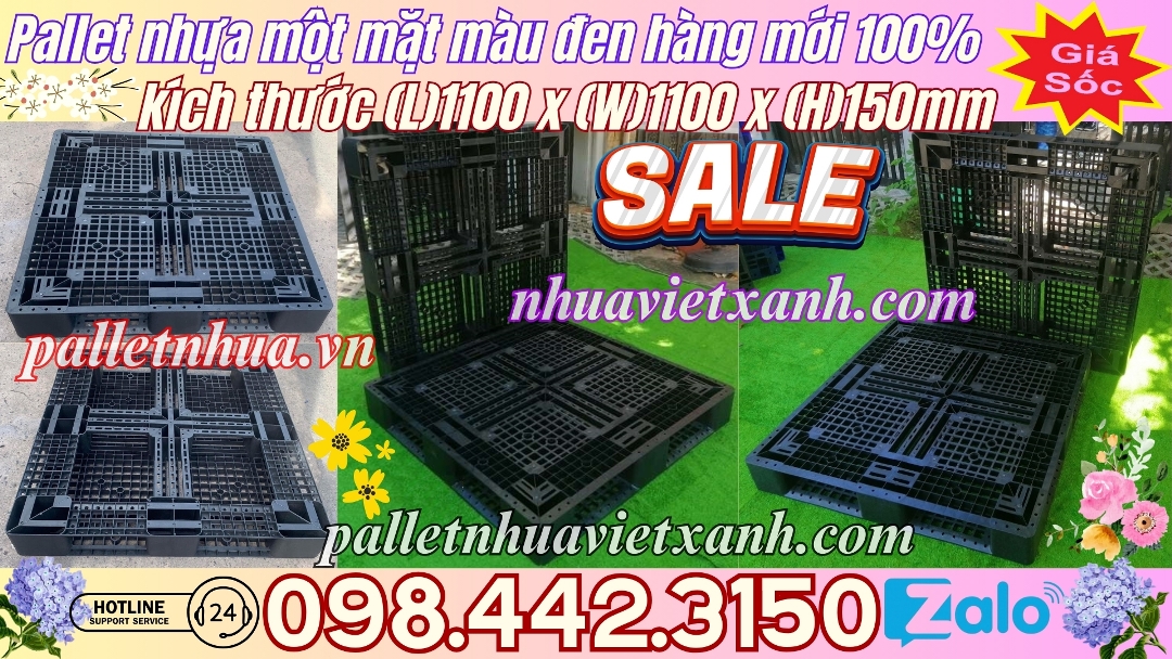 Pallet nhựa 1100x1100x150mm màu đen - hàng mới