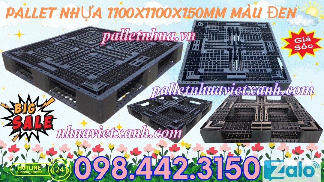 Pallet nhựa 1100x1100x150mm màu đen - hàng mới