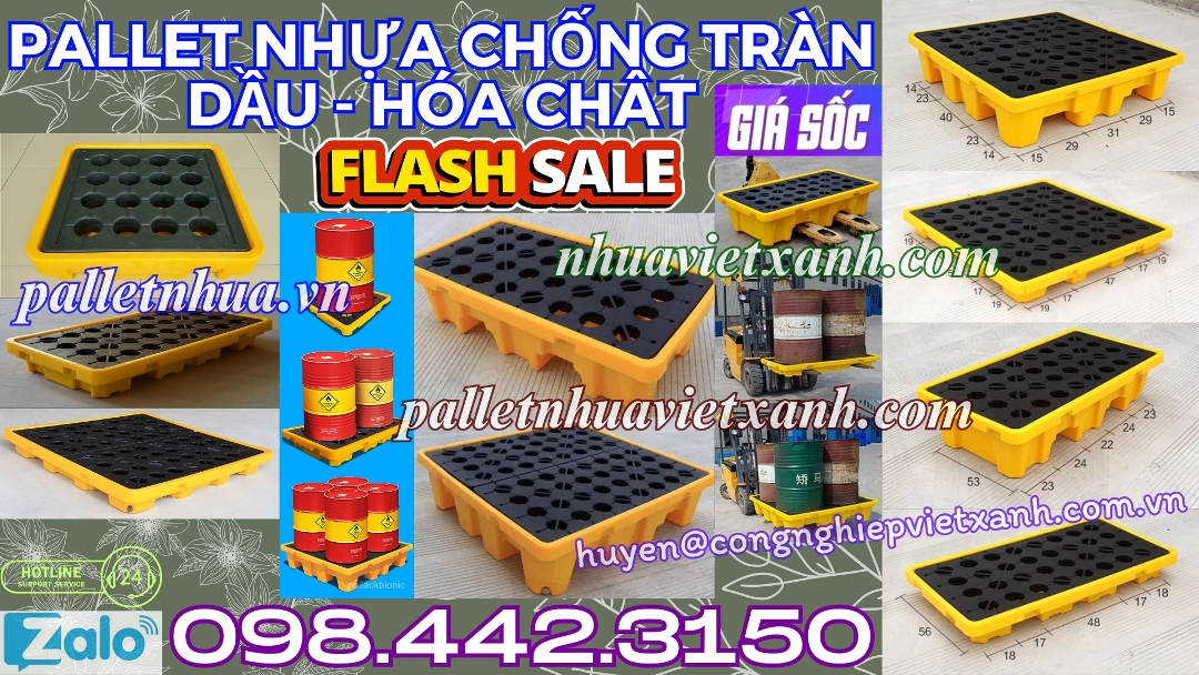 Khay nhựa chống tràn dầu - hóa chất 1 phuy - 2 phuy - 4 phuy