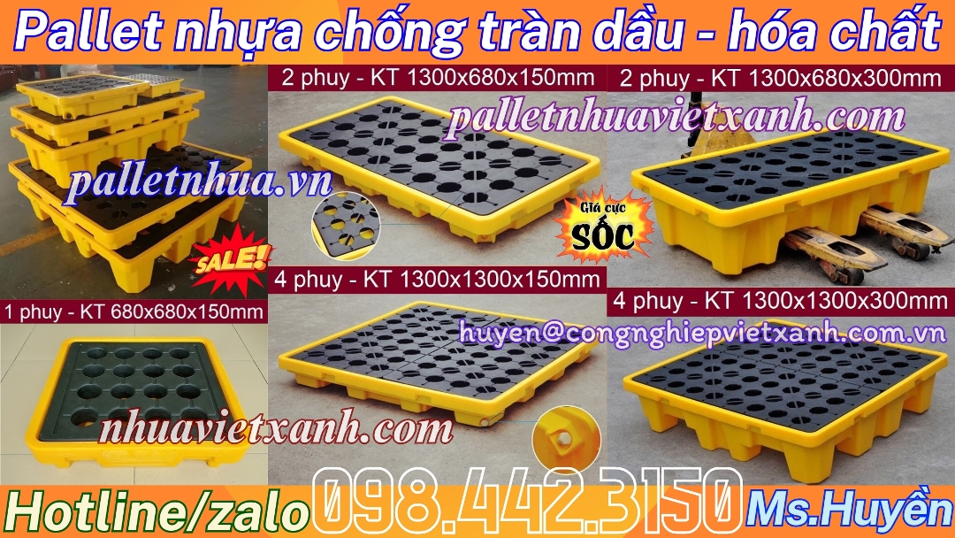 Khay nhựa chống tràn dầu - hóa chất 1 phuy - 2 phuy - 4 phuy