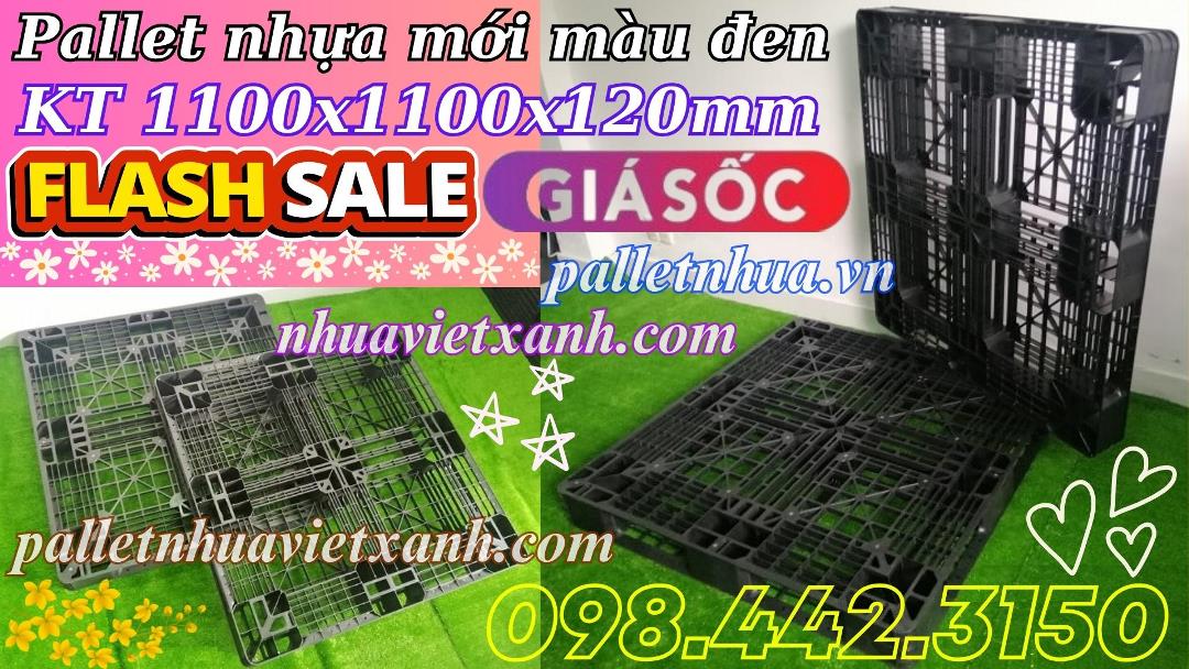 Pallet nhựa xuất khẩu 1100x1100x120mm màu đen hàng mới