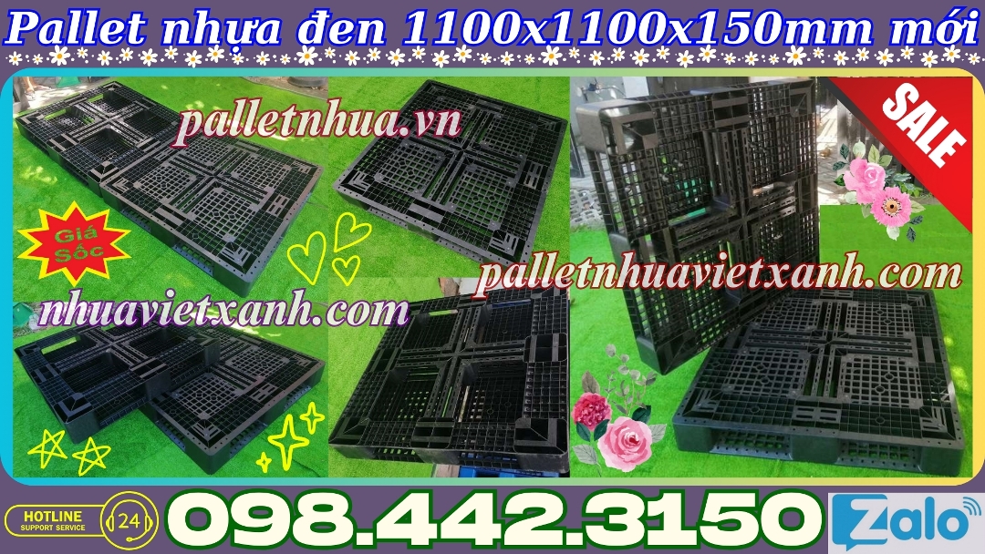 Pallet nhựa 1100x1100x150mm màu đen - hàng mới