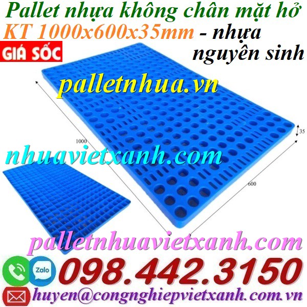 Pallet nhựa không chân 1000x600x35mm mặt lưới nhựa nguyên sinh