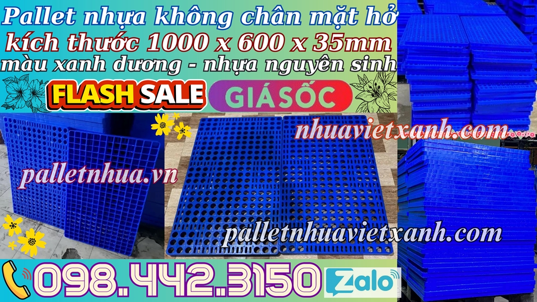 Pallet nhựa không chân 1000x600x35mm mặt lưới nhựa nguyên sinh