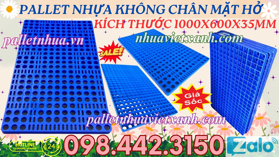 Pallet nhựa không chân 1000x600x35mm mặt lưới nhựa nguyên sinh