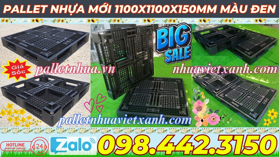 Pallet nhựa 1100x1100x150mm màu đen - hàng mới