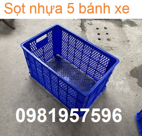 Sọt nhựa 5 bánh xe, sóng nhựa hở đựng hàng hóa  