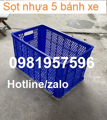 Sọt nhựa 5 bánh xe, sóng nhựa hở đựng hàng hóa  