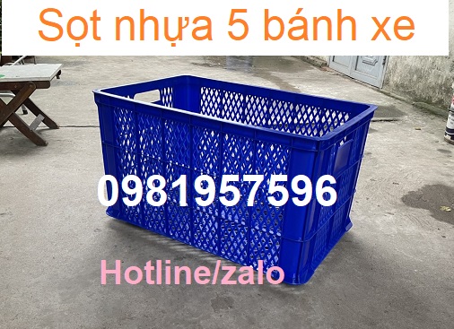 Sọt nhựa 5 bánh xe, sóng nhựa hở đựng hàng hóa  