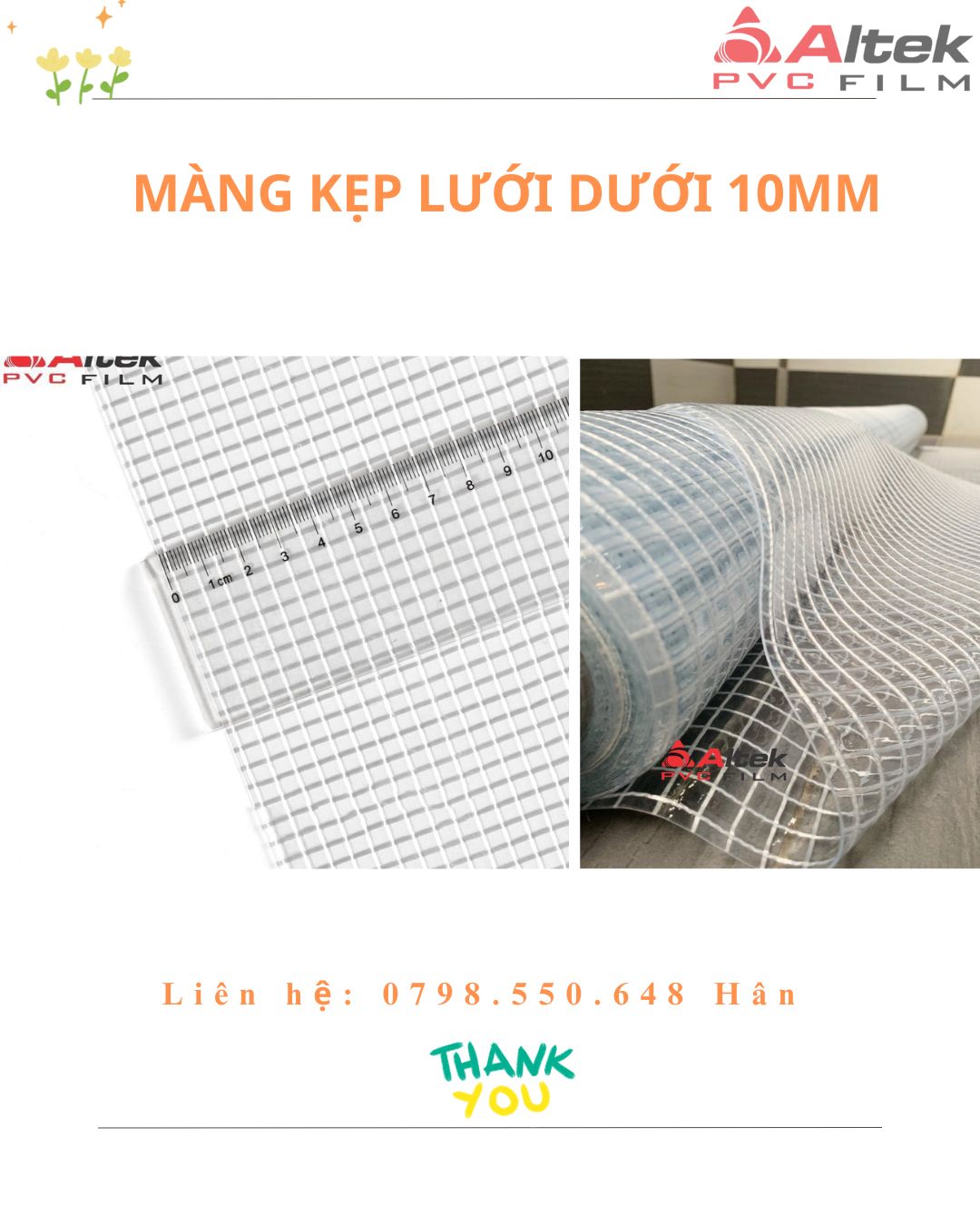 Màng nhựa PVC kẹp lưới dưới 10mm giá tốt