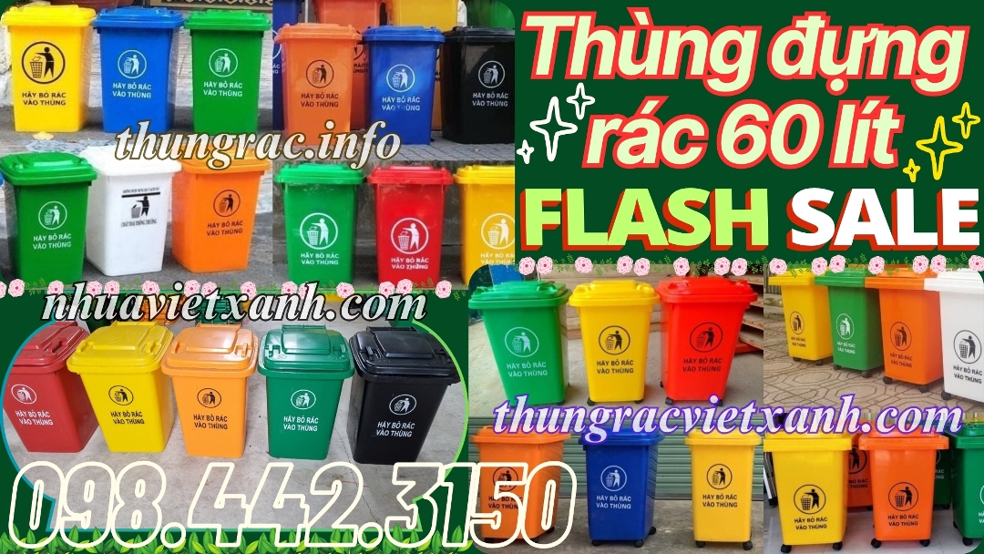 Thùng rác nhựa 60 lít có bánh xe - nhiều màu phân loại rác