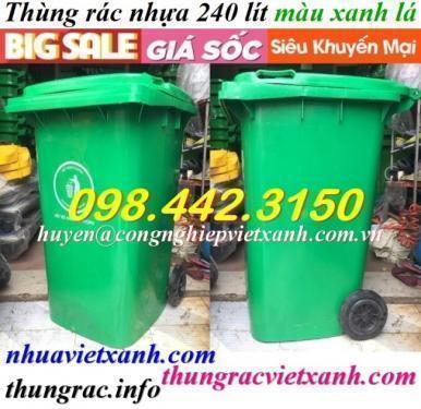 Thùng rác nhựa 240 lít màu xanh lá - thanh lý xả kho giá rẻ