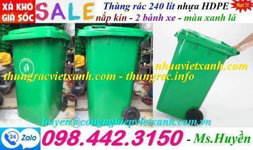 Thùng rác nhựa 240 lít màu xanh lá - thanh lý xả kho giá rẻ