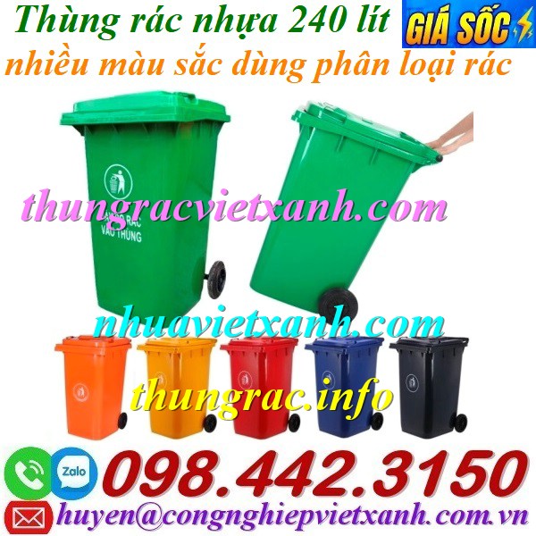 Thùng rác nhựa 240 lít - nắp kín - 2 bánh xe