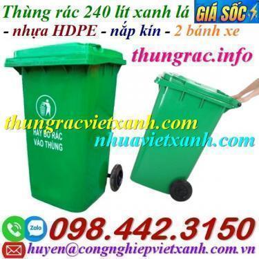 Thùng rác nhựa 240 lít màu xanh lá - thanh lý xả kho giá rẻ