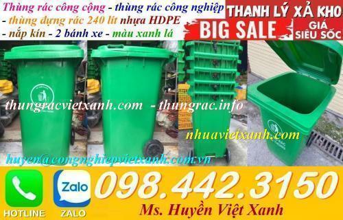 Thùng rác nhựa 240 lít màu xanh lá - thanh lý xả kho giá rẻ