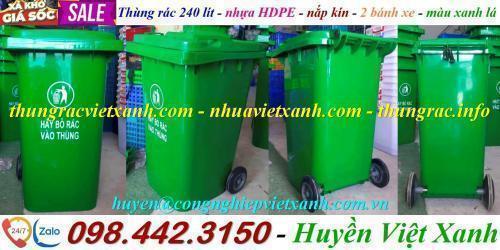 Thùng rác nhựa 240 lít màu xanh lá - thanh lý xả kho giá rẻ