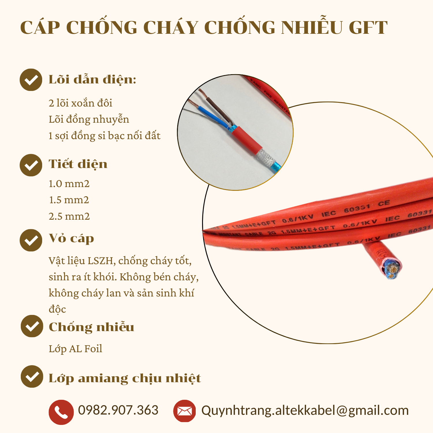 Cáp chống cháy chống nhiễu GFT Altek chịu cháy trong nhiệt độ cao